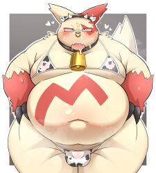 0907_kapi 2025 anthro belly big_belly bulge clothing facial_piercing generation_3_pokemon heart_symbol hi_res kemono male moobs navel nintendo nose_piercing nose_ring overweight overweight_male piercing pokemon pokemon_(species) red_body ring_piercing simple_background solo underwear white_body zangoose