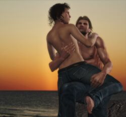 alien alien_(franchise) alien_(movie) ellen_ripley feet female jc-starstorm jeans male seaside sunset topless