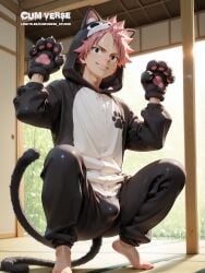 ai_generated big_balls big_butt big_penis bulge bulge_through_clothing cat_boy cat_ears catboy clothed clothing fairy_tail feet feline gay gay_male natsu_dragneel yaoi