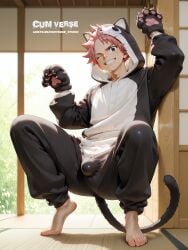 ai_generated big_balls big_butt big_penis bulge bulge_through_clothing cat_boy cat_ears catboy clothed clothing fairy_tail feet feline gay gay_male natsu_dragneel yaoi