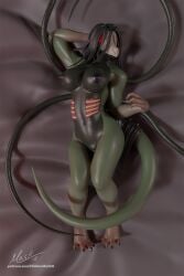 3d_(artwork) anthro areola bed big_breasts blender_(artwork) breasts digital_media_(artwork) fan_character female furniture genitals hi_res hiddenmask18 navel nude pussy rib_cage scalie scp-682 scp_foundation solo tail tentacle vulva