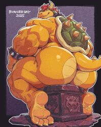 2025 2_horns 4_toes anthro armband ass bara big_butt big_muscles black_border border bowser bowser_day claws collar countershade_butt countershade_head countershade_snout countershading dated fangs feet furniture green_body green_countershading green_scales green_shell hi_res horn humanoid_feet koopa looking_at_viewer looking_back looking_back_at_viewer male mane mario_bros multicolored_body multicolored_scales muscles muscular muscular_anthro muscular_male nintendo nude plantigrade purple_background rear_view red_mane scales scalie shell simple_background snout soles solo spiked_armband spiked_collar spikes stool tail tan_body tan_countershading tan_scales teeth toe_claws toes white_claws yaoi yellow_body yellow_scales zero_087