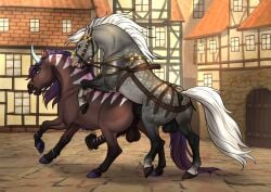 anal anal_sex animal_genitalia animal_penis balls black_balls black_penis blue_eyes brown_body duo equid equine equine_genitalia equine_penis erection eyebrow_piercing eyebrow_ring facial_piercing feral feral_on_feral feral_penetrated feral_penetrating feral_penetrating_feral flared_penis from_behind_position genital_piercing genitals grey_body grey_eyes hi_res horn horse male male/male male_penetrated male_penetrating male_penetrating_male mammal mane mythological_creature mythological_equine mythology nose_piercing nose_ring nostril_ring outside penetration penile penile_penetration penis penis_in_ass penis_piercing perineum piercing prince_albert_piercing purple_mane purple_tail ring_piercing rufciu sex side_view striped_back striped_genitalia striped_neck striped_penis stripes tail unicorn white_mane white_tail