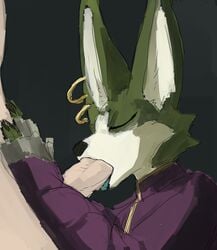 2017 anthro blind canine clothed clothing dragon_ball dragon_ball_super fellatio fennec fox fur gay majora_(dragon_ball) male male_only mammal mej oral sex simple_background yaoi