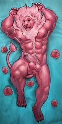 1boy 2015 abs absurd_res anthro anus armpit_hair balls biceps cartoon_network chumbasket claws dakimakura_design digital_media_(artwork) erection feline fur hi_res humanoid_penis lion lion_(steven_universe) looking_at_viewer male male_only mammal muscular nipples nude pecs penis pink_fur plantigrade pose pubes smile solo steven_universe tattoo toe_claws vein