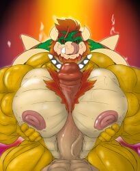 absurd_res anthro beard big_muscles big_penis black_sclera body_hair bowser bowser_day chest_hair collar duo erection eyebrows face_lick facial_hair genitals glans hairy hi_res horn huge_cock hyper hyper_genitalia hyper_penis koopa koopa_king licking licking_lips licking_own_lips male male/male mammal mario_bros masturbation masturbation_pov muscles muscular muscular_male nintendo nipples nude nude_anthro nyhil_rex pecjob pecs penis scalie self_lick sex shell simple_background smile smiling_at_viewer spikes tearex tongue tongue_out vein veiny_pecs veiny_penis
