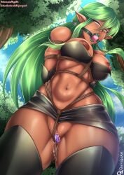 ball_gag bdsm_gear black_body bondage dark_skin ebony ebony_female elf_female female solo