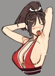 armpits arms_up breasts brown_hair crypine fatal_fury female large_breasts licking_armpit licking_own_armpit licking_self mai_shiranui snk