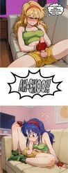 1girls ? ai_generated autofellatio balls confused confusion contortion dragon_ball dragon_ball_z fellatio female futa futanari hand_on_leg hand_on_penis indoors intersex launch looking_at_own_penis looking_down masturbation penis solo sucking_own_penis sucking_penis testicles thinking thought_bubble toei_animation touching_penis