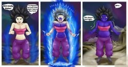 1girls belly_expansion blue_skinned_female blueberry_inflation breast_expansion breast_growth breast_growth_(enlargement) caulifla dragon_ball female female_only imminent_blueberry_inflation inflation_sequence navel rndmberryartist sequence skin_turning_blue super_saiyan swelling