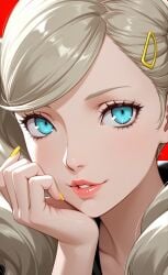 ai_generated ann_takamaki close-up lips nail_polish painted_nails persona persona_5 seductive_mouth yellow_nails