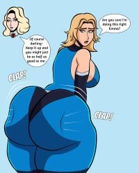 2girls ass ass ass_clapping ass_focus big_ass blonde_female blonde_hair blue_eyes blueartfiend breasts breasts emma_frost female giant_ass huge_ass invisible_woman marvel marvel_comics sue_storm thick_ass thick_thighs throwing_it_back twerking