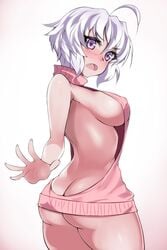 ass breasts female hevn looking_at_viewer senki_zesshou_symphogear virgin_killer_sweater white_hair yukine_chris