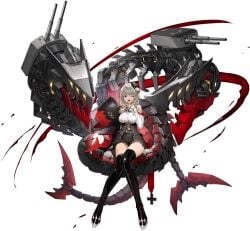 azur_lane bare_shoulders black_background black_footwear black_skirt black_thighhighs boots breasts cannon cg closed_eyes female flower full_body gloves grey_hair hair_flower hair_ornament holding horns lützow_(azur_lane) large_breasts long_hair long_sleeves looking_at_viewer machinery non-humanoid_robot official_art open_mouth rigging robot robot_animal shirt simple_background sitting skirt solo stuffed_animal stuffed_toy tail thigh_boots thighhighs turret white_shirt yawning