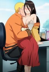 1boy1girl accurate_art_style affair ai_generated at_work blush boruto:_naruto_next_generations breast_grab breasts brother_in_law_and_sister_in_law brown_hair cheating cheating_husband duo_focus embarrassed female grabbing_breasts hokage hokage_office hyuuga_hanabi indoors jacket kimono kissing kissing_neck long_hair lovers male male/female naruto naruto_(series) office office_chair one_breast_out one_eye_closed ponytail sitting sitting_on_chair sitting_on_lap sitting_on_person skirt straddling straight uncensored undressing uzumaki_naruto very_long_hair yellow_hair