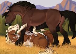 animal_genitalia animal_penis animal_pussy animal_vulva anus ass balls big_penis black_anus black_balls black_mane black_penis black_tail blue_eyes bodily_fluids brown_body brown_fur cum cum_on_belly cum_on_body cum_on_chest cum_on_ground cum_on_teats duo ear_piercing ear_ring equid equine equine_anus equine_genitalia equine_penis equine_pussy equine_vulva erection female feral feral_on_feral fur genital_fluids genitals horse lying male male/female mammal mane medial_ring narrowed_eyes on_back open_mouth penis perineum piercing pussy ring_piercing rufciu side_view tail tan_body tan_fur tan_mane tan_tail teeth