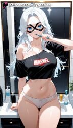 1girls 2025 ai_assisted ai_generated anime artist_name bare_shoulders big_breasts big_breasts big_breasts big_chest black_cat_(marvel) black_shirt blacked blue_eyes breast breasts breasts breasts brushing_teeth bust busty can chest collarbone cup explicit felicia_hardy female glasses hi_res high_quality high_resolution highres large_breasts long_hair looking_at_viewer marvel marvel_comics mirror mole navel off-shoulder_shirt off_shoulder panties patreon patreon_username plant potted_plant refrigerator shirt sink skypassion solo spider-man_(series) stable_diffusion thighs toothbrush underwear watermark white_panties