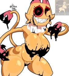 2025 anthro artist_name ass big_breasts big_butt black_eyes bodily_fluids breasts claws dandy's_world digital_media_(artwork) eyelashes felid feline felis female fur genitals grin ink karikhuri looking_at_viewer mammal nude one_eye_half-closed orange_body orange_fur orange_tail pink_ears pink_tail pose pussy red_sclera roblox scraps_(dandy's_world) sharp_teeth simple_background smile solo standing tail tears teeth text thick_thighs three-quarter_view toons_(dandys_world) twisted_scraps_(dandy's_world) two_tone_tail vulva white_background