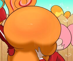 3girls anal animal_crossing animal_crossing_girl anthro ass bent_over big_ass big_butt blonde_hair blue_inner_ear bodily_fluids booty bottomless brown_hair canid canine canis clothed clothing curled_tail domestic_dog duo emma_(animal_crossing) fat fat_ass female female/female fence fur gay gloves hair hand_on_ass hand_on_butt hands_on_knees hands_on_legs handwear hazel_(animal_crossing) hi_res homosexual homosexual_female huge_ass huge_butt huge_thighs human isabelle_(animal_crossing) light_body light_skin long_tail mammal musk nintendo obese obese_female oral orange_body orange_ears orange_fur orange_tail ota_(artist) overweight overweight_female red_clothing red_gloves red_hair red_handwear red_shirt red_topwear rimming rodent sciurid sex shirt short_hair side_view squirrel sweat sweatdrop sweaty_ass sweaty_butt tail thick_ass thick_thighs topwear tree_squirrel villager_(animal_crossing) yuri
