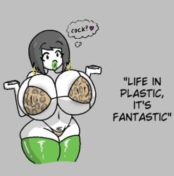 big_breasts bimbo bimbo_lips bolt_on_tits breast_implants breasts doctorloops english_text fake_breasts fake_tits female green_lipstick green_stockings hoop_earrings peak text thick_thighs tiger_print veronica_(doctorloops) veronica_and_mona