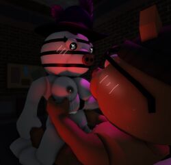 3d beanie blush breasts duo eyelashes female hat heart_eyes horse lactating_breasts lactation nikkipickle nude piggy_(game) pony_(piggy) zebra zizzy_(piggy)