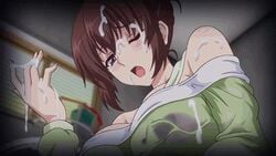 animated bra breasts cum cum_on_breasts facial female huge_breasts jitaku_keibiin recording see-through shouko_katsuragi