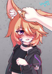 1girl 1girls blush blushing cute cute_expression cute_eyes cute_face cute_female cute_girl female female_focus female_only fox_ears fox_girl hand_on_head purple_eyes