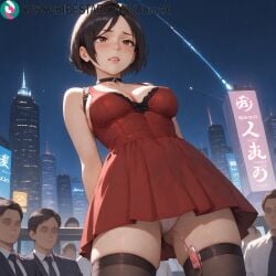 1girls ada_wong ai_generated arms_behind_back artist_name artist_signature ass_visible_through_thighs bare_shoulders biohazard black_hair black_thighhighs breasts brown_eyes cameltoe choker cleavage dress faceless faceless_male female from_below hi_res high_resolution highres kurutai male medium_breasts multiple_boys outdoors panties parted_lips pussy pussy_juice resident_evil resident_evil_2 sex_toy short_hair skindentation solo_focus standing subscribestar subscribestar_username thighhighs uncensored underwear vibrator vibrator_under_clothes vibrator_under_panties white_panties