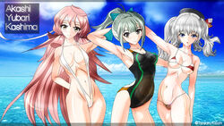 akashi_(kantai_collection) kantai_collection kashima_(kantai_collection) micro_bikini multiple_females sling_bikini swimsuit tansoku102cm yuubari_(kantai_collection)