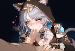 ai_generated big_ass blowjob catgirl cipher cum cum_inside cum_on_face fat_ass grey_hair hexd honkai:_star_rail large_breasts oral thighs