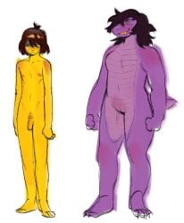 anthro breasts deltarune female human kris_(deltarune) male no_nipples pussy scalie smaller_male susie_(deltarune) tagme zazhi