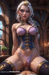 1boy 1boy1girl 1girls ai_generated armor artist_name bare_shoulders blizzard_entertainment blonde_hair blue_eyes bra braid breasts candle cleavage clothed_sex clothing_aside corset cowgirl_position earrings eyeshadow female gumroad_username hair_over_shoulder hi_res highleg highleg_panties indoors jaina_proudmoore jewelry lace_trim lingerie lips long_hair looking_at_viewer makeup male mascara medium_breasts multicolored_hair navel nose panties panties_aside patreon_username penis potted_plant pov progenarts purple_panties pussy sex shoulder_armor single_bare_shoulder single_braid solo_focus spread_legs stomach straddling straight thighhighs two-tone_hair uncensored underwear vaginal_penetration vaginal_sex web_address white_hair window world_of_warcraft