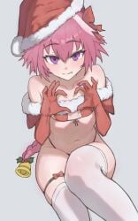 astolfo_(fate) christmas fate/grand_order fate_(series) femboy heart_symbol looking_at_viewer oerba_yun_fang red_bikini string_bikini thick_thighs thighhighs