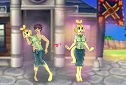 anal anal_sex animal_crossing anthro bird_dog bra brown_hair bulge bulge_through_clothing canid canine canis clipboard clothing dildo dildo_in_ass dildo_in_mouth dildo_insertion domestic_dog english_text female gender_transformation golden_retriever goo_transformation green_clothing hair hi_res human hunting_dog isabelle_(animal_crossing) latex latex_transformation lock_bulge male male/female mammal materialcoin mtf_transformation nintendo object_in_ass oral oral_penetration penetration pink_clothing retriever sex_toy sex_toy_in_ass sex_toy_in_mouth sex_toy_insertion slime solo text transformation transformation_ring underwear yellow_latex