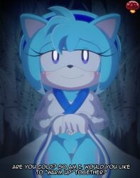 amy_rose anthro asian_clothing asian_mythology bedroom_eyes black_nose blue_body blue_eyes blue_fur blush clitoris clothed clothing countershade_face countershading east_asian_clothing east_asian_mythology english_text eulipotyphlan eyelashes female forest fur genitals gloves handwear hedgehog hi_res inviting_to_sex japanese_clothing japanese_mythology kimono kimono_only ladycherrybomba looking_at_viewer mammal mythology narrowed_eyes no_underwear plant presenting presenting_vulva seductive sega signature smile smiling_at_viewer snow solo sonic_(series) sonic_the_hedgehog_(series) talking_to_viewer text tree vulva yokai yuki-onna