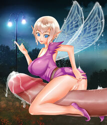 anus ass blue_eyes breasts cleavage cum erection fairy female large_breasts looking_at_viewer penis pinkkitty precum pussy size_difference straight wings