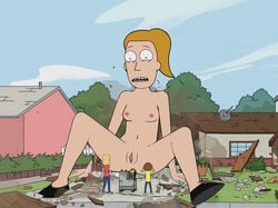 accidental_exposure beth_smith breasts embarrassed embarrassed_nude_female exposed giantess growth labia labia_minora legs_apart morty_smith nipples nobodyman9000 public_nudity pussy rick_and_morty screencap screenshot screenshot_edit shoes summer_smith tagme