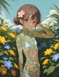 ai ai_generated bikini body_tattoo body_tattoos brown_eyes brown_eyes_female brown_hair bun_hair cute flat_belly flat_chest flat_chested flower flower_in_hair hair_bun innocent irezumi klaiialk oc original original_character outside ryuu_ga_gotoku skinny skinny_girl tattoo tattoo_on_back tattoo_on_belly tattoo_on_breast tattoo_on_butt tattoo_on_chest tattoo_on_hand tattoo_on_legs tattoo_on_neck tattoo_on_thigh tattooed tattooed_arm tattooed_belly tattooed_breast tattooed_chest tattooed_female tattooed_hand tattooed_leg tattooed_shoulder tattoos two_piece_swimsuit yakuza_tattoo