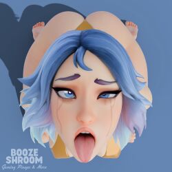 3d 3d_(artwork) 3d_model ahe_gao ahegao_face bikini bikini_top blender blender_(software) blender_cycles blue_eyes blue_hair boozeshroom cross-eyed eyes_rolling_back female fortnite fortnite:_battle_royale gold_bikini heart-shaped_pupils light-skinned_female light_skin lightrider_(fortnite) looking_up on_all_fours tears tongue_out top-down_view