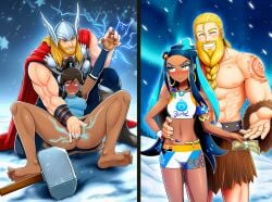 ahe_gao ai_generated barefoot beard blush dark-skinned_female defeated electric electric_shock electricity electricity_manipulation electricity_play electro electrostimulation female fingering korra lightning lost_bet male multiple_boys multiple_girls multiple_images multiple_panels muscular muscular_male nessa_(pokemon) pokemon pokemon_trainer pussy rurina_(pokemon) shock shocked shocking snow sparks the_legend_of_korra thor_(marvel) viking wrestling
