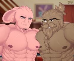 2boys abs bara big_breasts big_nipples big_pecs bread breast_squeeze breasts brown_body brown_fur brown_hair brown_skin cartoon_network dark_nipples frown furry furry_male gay glasses heart heart_symbol looking_at_partner male male/male male_breasts male_chest male_nipples male_only mature mature_male mireikiphanie moustache muscles muscular muscular_male nigel_brown nipples nude older_male pec_squeeze pecs pecs_focus pink_body pink_fur pink_hair pink_skin principal_brown rabbit rabbit_ears richard_watterson smile smiling the_amazing_world_of_gumball the_wonderfully_weird_world_of_gumball yaoi