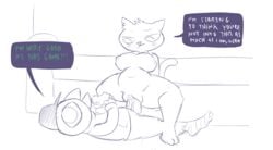 avian big_breasts bird breasts controller crouching cum dialogue feline female game_controller germ_(nitw) haiku_oezu humor inside mae_(nitw) male mammal night_in_the_woods notched_ear nude penetration sex speech_bubble straight text thick_thighs unimpressed vaginal_penetration wide_hips