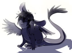 1boy black_hair cum cute dragon emo furry hair lagomorph loretoons male_only mammal paws penis rabbit scalie scratch tattoo wings