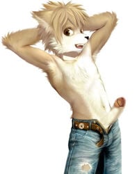 brown_eyes canine clothed clothing edit erection humanoid_penis kiske_7key looking_at_viewer male male_only mammal open_mouth penis simple_background solo topless white_background