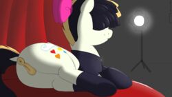 anatomically_correct ass equine friendship_is_magic hasbro horse lying mammal my_little_pony nude pony pussy rear_view ribbons sheepwithcrystallicfur smile songbird_serenade_(mlp)