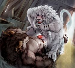 anal anal_sex anthro balls dust_yang erection feline hi_res lion male mammal muscular muscular_male nude on_top penetration penis uncut yaoi