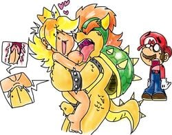 bowser cheating green_shell horns koopa mario mario_(series) nintendo perverted_bunny princess_peach shell spiky_shell straight_hair