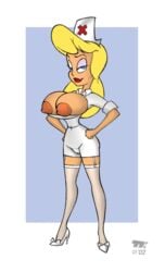 2002 animaniacs areola erect_nipples garter_belt hello_nurse heloise_nerz high_heels lipstick nipples nurse nurse_uniform stockings thighhighs turk128