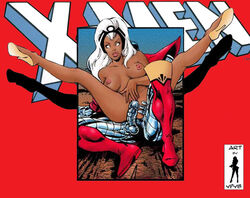 1boy 1girls areola black_hair breasts colossus dark-skinned_female dark_skin erection female interracial marvel marvel_comics metal_skin nipples ororo_munroe penis piotr_rasputin pussy reverse_cowgirl_position sex storm_(x-men) straight straight_hair tiara uncensored white_hair x-men ypyb