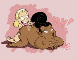 2007 2girls blonde_hair cartoon_network class_of_3000 completely_nude_female dark-skinned_female dustindemon interracial interracial_yuri madison_spaghettini_papadopoulos multiple_girls simple_background tamika_jones yuri